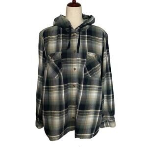 Carthartt Beartooth Hooded Flannel Shirt Womens XXL 20 Blue Plaid Long Sleeve